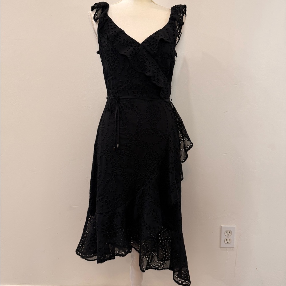 NWT White House Black Market Black Eyelet Wrap Dress Size 2